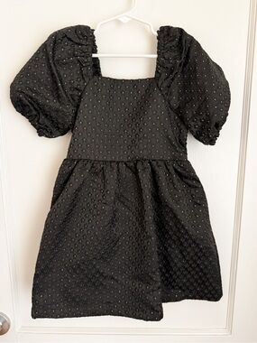 Copper Key Black Puff-Sleeve Jacquard Dress